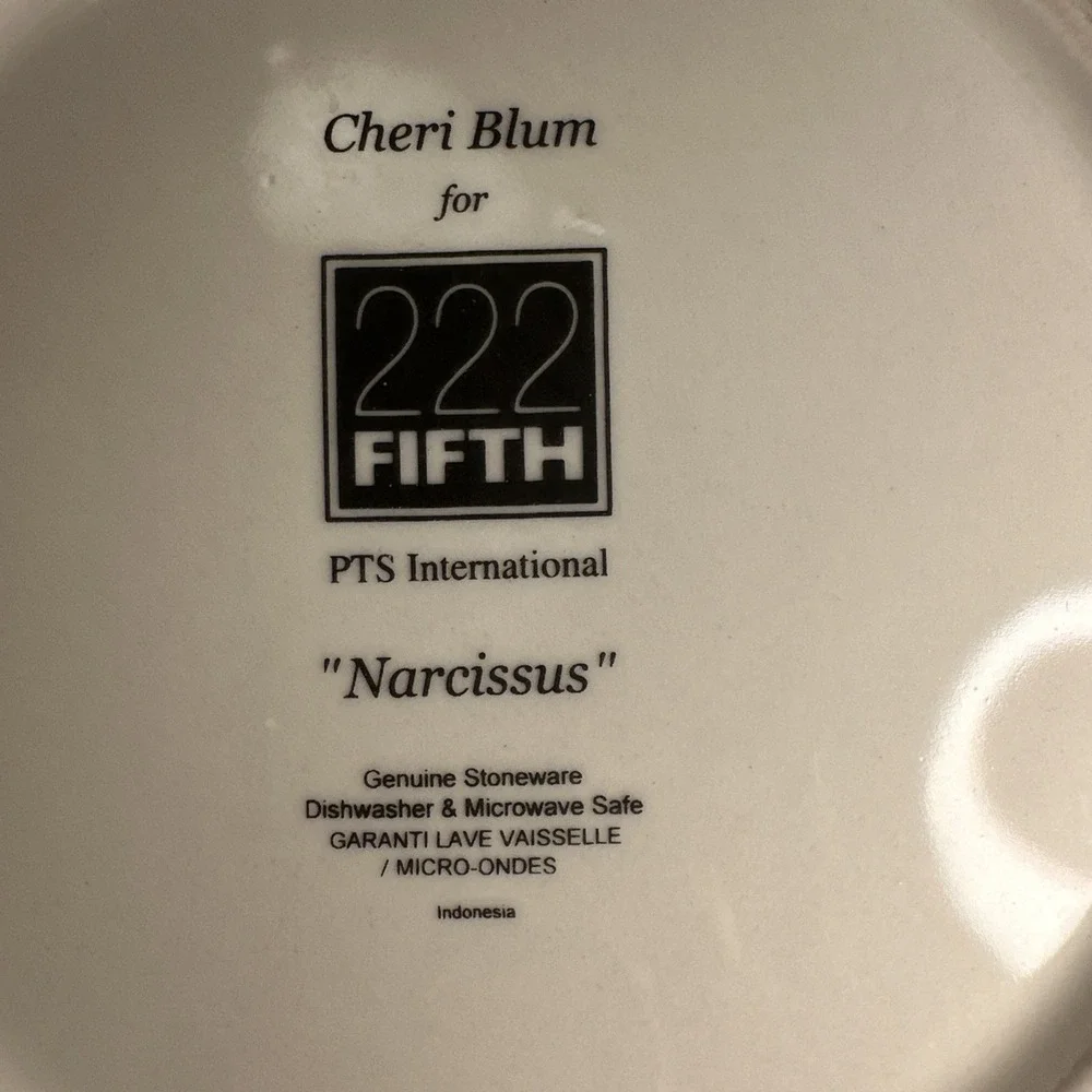Cheri Blum 222 Fifth Narcissus Set Of 2 Salad Dessert‎ Plates Floral Design